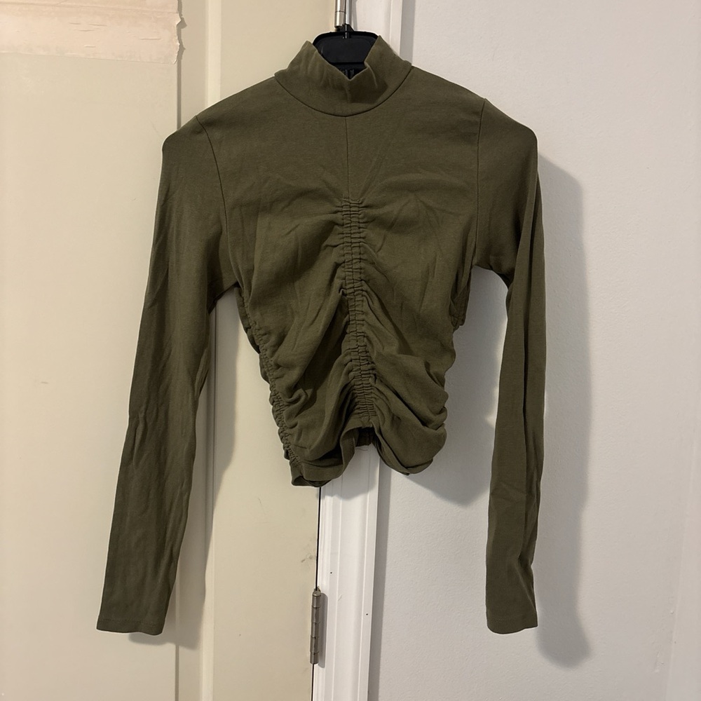 Zara Olive Long Sleeve Ruched Top